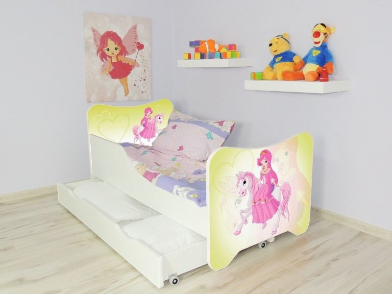 Children Bed PONY Single Bed For Girls Kids with mattress 140x70, drawer +pillow