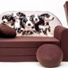 Childrens sofa bed type W, Fold Out Sofa Foam Bed for children + free pillow and pouffe - WK7 - Dogs